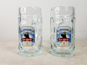 Oktoberfest Beer Dimpled Glass Mug Fort Worth Spaten Premium Larger 20oz x2